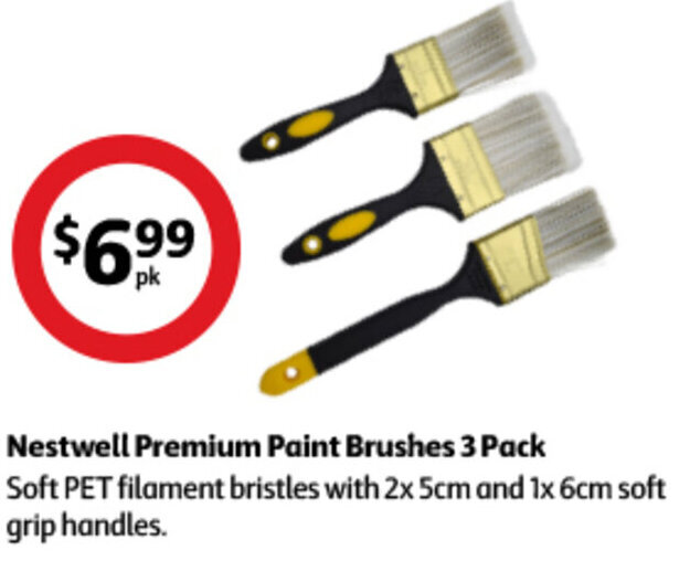 Nestwell Premium Paint Brushes 3 Pack offer at Coles