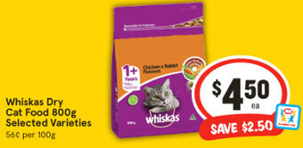 IGA Whiskas Dry Cat Food 800g Selected Varieties offer