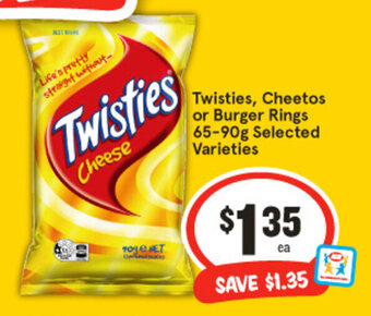 IGA Twisties, Cheetos or Burger Rings 65-90g Selected Varieties offer