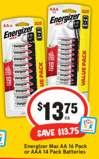 IGA Energizer Max AA 16 Pack or AAA 14 Pack Batteries offer