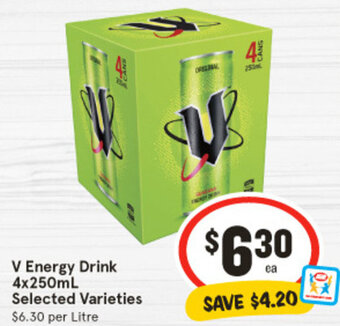 IGA V Energy Drink 4x250mL Selected Varieties offer