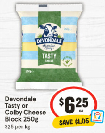 IGA Devondale Tasty or Colby Cheese Block 250g offer