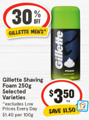 IGA Gillette Shaving Foam 250g Selected Varieties offer