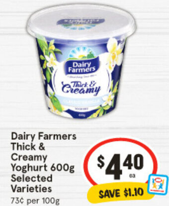 IGA Dairy Farmers Thick & Creamy Yoghurt 600g offer