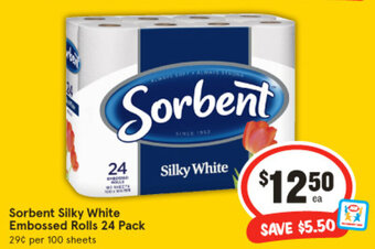 IGA Sorbent Silky White Embossed Rolls 24 Pack offer