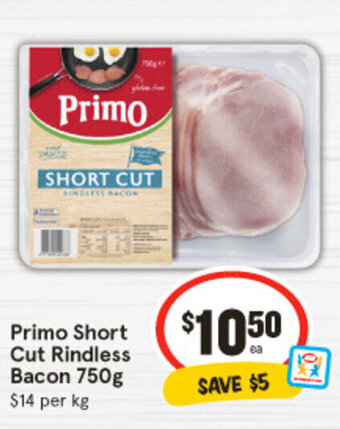 IGA Primo Short Cut Rindless Bacon 750g offer