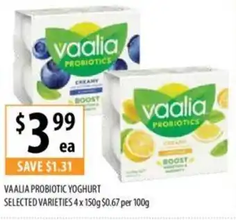 Supabarn VAALIA PROBIOTIC YOGHURT SELECTED VARIETIES 4 x 150g offer
