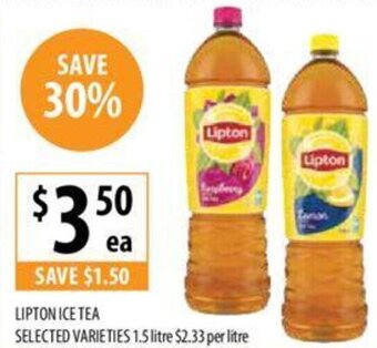 Supabarn LIPTON ICE TEA SELECTED VARIETIES 1.5 litre offer