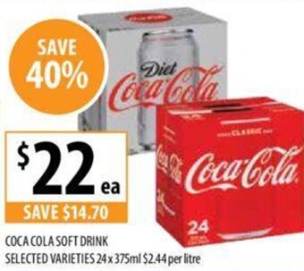 Supabarn COCA COLA SOFT DRINK SELECTED VARIETIES 24 x 375ml offer