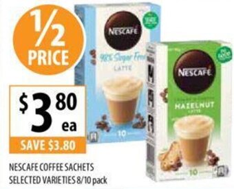 Supabarn NESCAFE COFFEE SACHETS SELECTED VARIETIES 8/10 pack offer