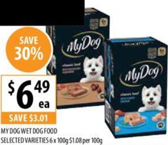 MY DOG WET DOG FOOD SELECTED VARIETIES 6 x 100g offer at Supabarn