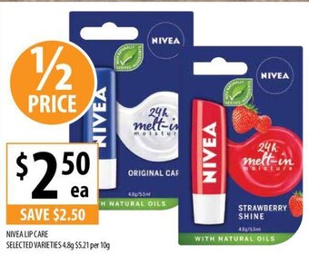 Supabarn NIVEA LIP CARE SELECTED VARIETIES 4.8g offer