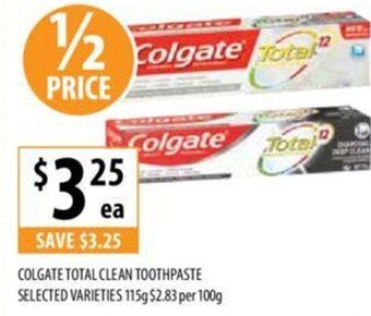 Supabarn COLGATE TOTAL CLEAN TOOTHPASTE SELECTED VARIETIES 115g offer