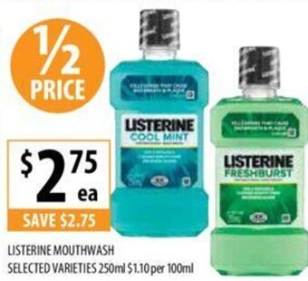 Supabarn LISTERINE MOUTHWASH SELECTED VARIETIES 250ml offer