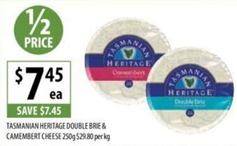 Supabarn TASMANIAN HERITAGE DOUBLE BRIE & CAMEMBERT CHEESE 250g offer