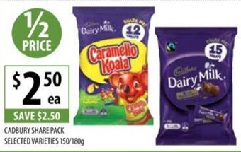 Supabarn CADBURY SHARE PACK SELECTED VARIETIES 150/180g offer