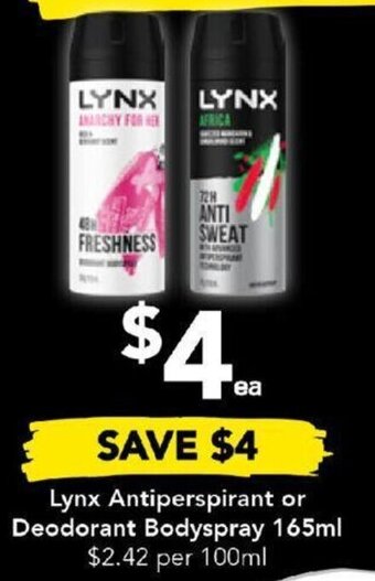 Lynx Antiperspirant or Deodorant Bodyspray 165ml