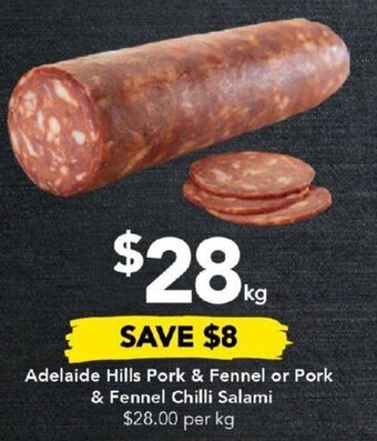 Drakes Adelaide Hills Pork & Fennel or Pork & Fennel Chilli Salami offer