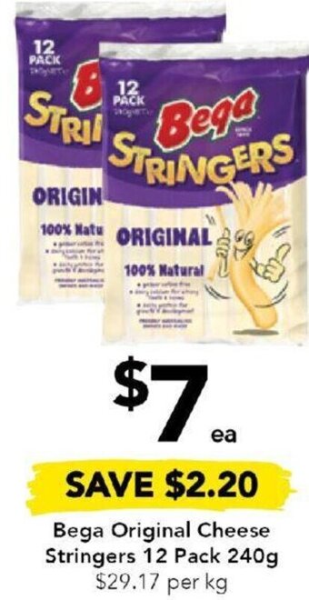 Drakes Bega Original Cheese Stringers 12 Pack 240g offer