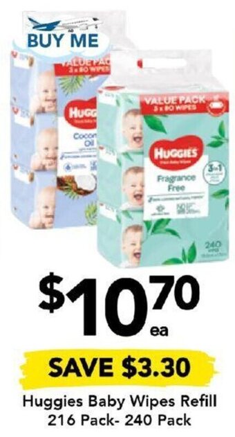Drakes Huggies Baby Wipes Refill 216 Pack-240 Pack offer