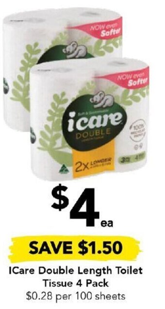 Drakes ICare Double Length Toilet Tissue 4 Pack offer