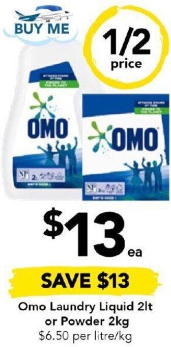 Drakes Omo Laundry Liquid 2lt or Powder 2kg offer