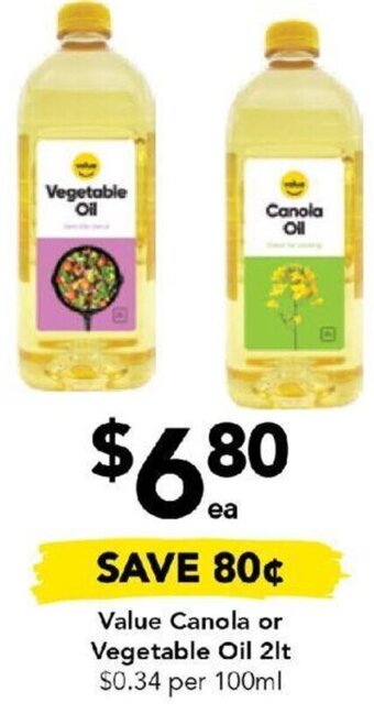 Drakes Value Canola or Vegetable Oil 2lt offer