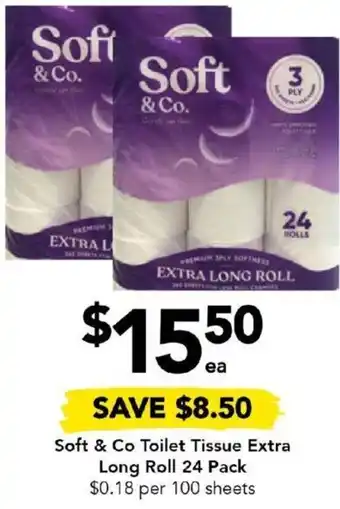 Drakes Soft & Co Toilet Tissue Extra Long Roll 24 Pack offer