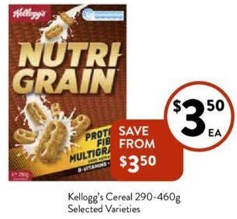 Foodworks Kellogg's Cereal 290-460g Selected Varieties offer
