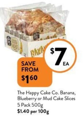 Foodworks The Happy Cake Co. Banana, Blueberry or Mud Cake Slices 5 Pack 500g offer