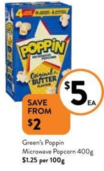 Foodworks Green's Poppin Microwave Popcorn 400g offer