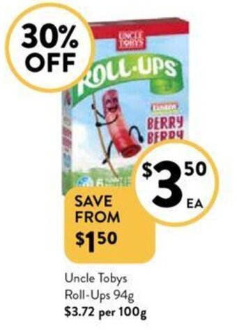 Foodworks Uncle Tobys Roll-Ups 94g offer
