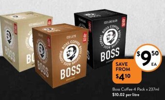 Foodworks Boss Coffee 4 Pack x 237ml offer