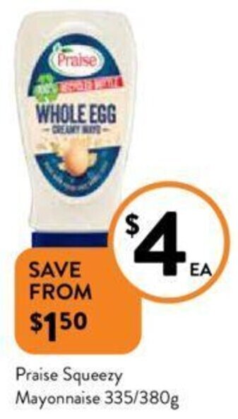 Foodworks Praise Squeezy Mayonnaise 335/380g offer