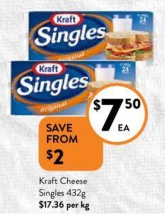 Foodworks Kraft Cheese Singles 432g offer