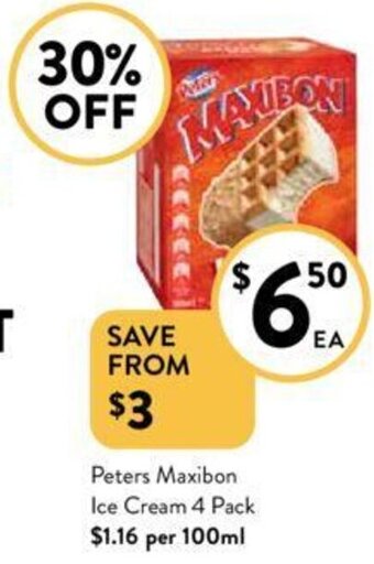Foodworks Peters Maxibon Ice Cream 4 Pack offer