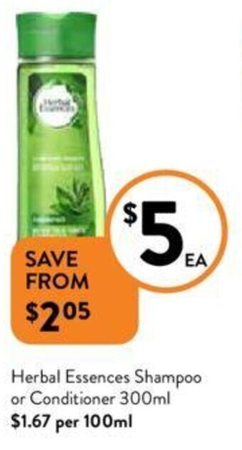 Foodworks Herbal Essences Shampoo or Conditioner 300ml offer