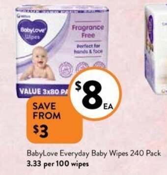 Foodworks BabyLove Everyday Baby Wipes 240 Pack offer