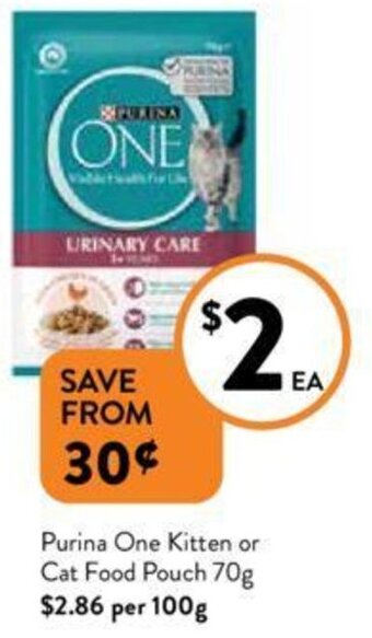 Foodworks Purina One Kitten or Cat Food Pouch 70g offer
