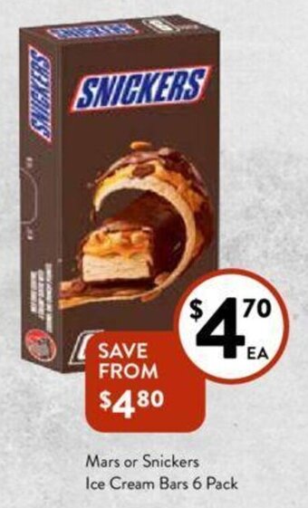 Foodworks Mars or Snickers Ice Cream Bars 6 Pack offer