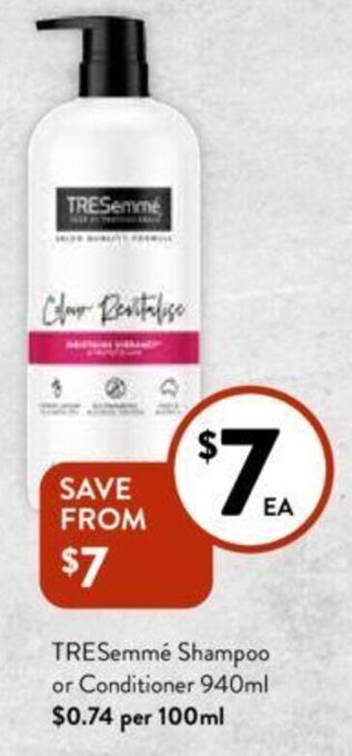 Foodworks TRESemmé Shampoo or Conditioner 940ml offer