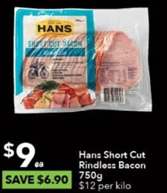 Ritchies Hans Short Cut Rindless Bacon 750g offer