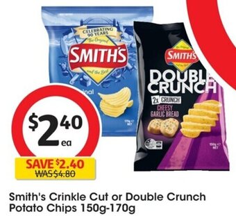 Coles Smith's Crinkle Cut or Double Crunch Potato Chips 150g-170g offer