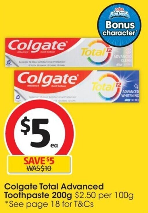 Colgate Total Advanced Toothpaste 200g offer at Coles