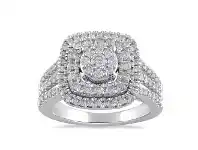 Bevilles Jewellery Brilliant Double Halo Square Ring with 1.00ct of Diamonds in 9ct White Gold - L offer