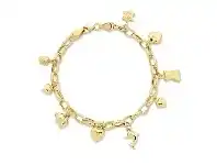 Bevilles Jewellery 9ct Yellow Gold Animal and Heart Multi Charm Bracelet offer