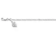Bevilles Jewellery Figaro Anklet with Hanging Cubic Zirconia Heart offer