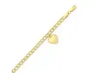 Bevilles Jewellery 9ct Gold Silver Filled Double Curb Heart Charm Bracelet offer
