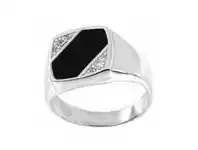 Bevilles Jewellery Stainless Steel Black & Cubic Zirconia Gents Ring - S offer