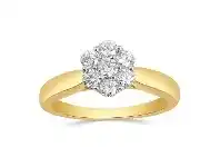 Bevilles Jewellery Brilliant Flower Solitaire Ring with 1/2ct of Diamonds in 18ct Yellow Gold - M offer